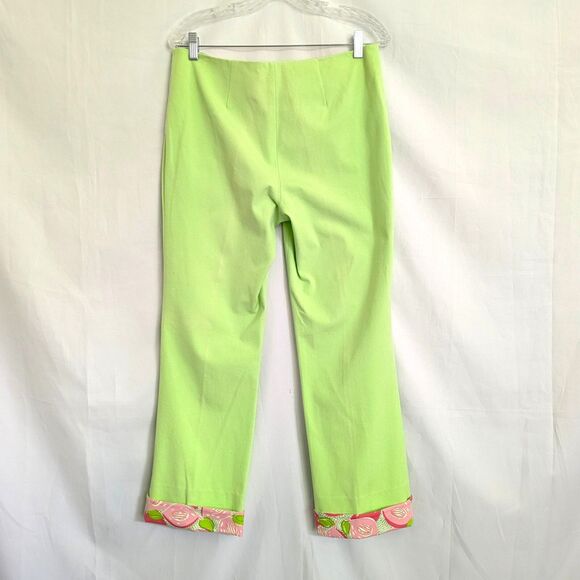 Lilly Pulitzer Green Stretch Pants Size 8 Floral Cuffs Stretchy 90's Retro - Picture 2 of 11